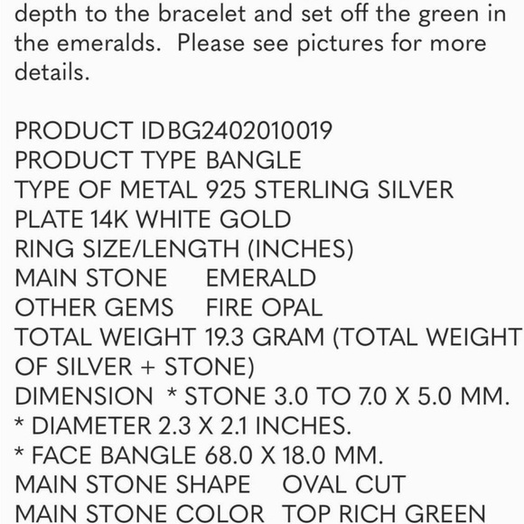 New Natural Green Emeralds fire opal cuff bracelet 14K gold on sterling silver - Picture 5 of 5